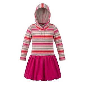 Tea Collection Girls Striped Hooded Bubble Dress Pink Orange Size 5 Cotton